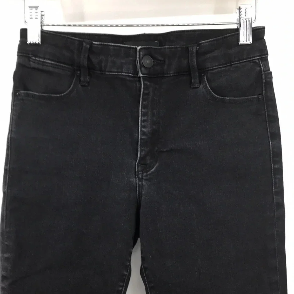 Club Monaco‎ High Rise Skinny Jeans Womens 26 Black Raw Hem Cotton Denim Ankle